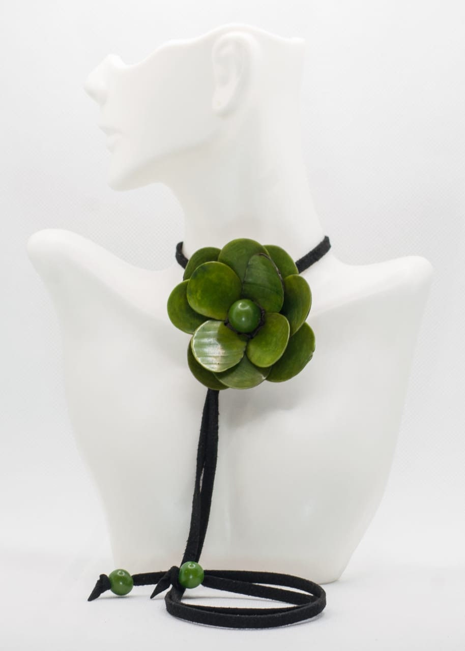 Natural Handmade Jewelry Flower Pendant in Green  Necklace & Earrings Set. Adjustable Eco Tagua Nut Organic Eco Vegan Gift for Her Women DIY
