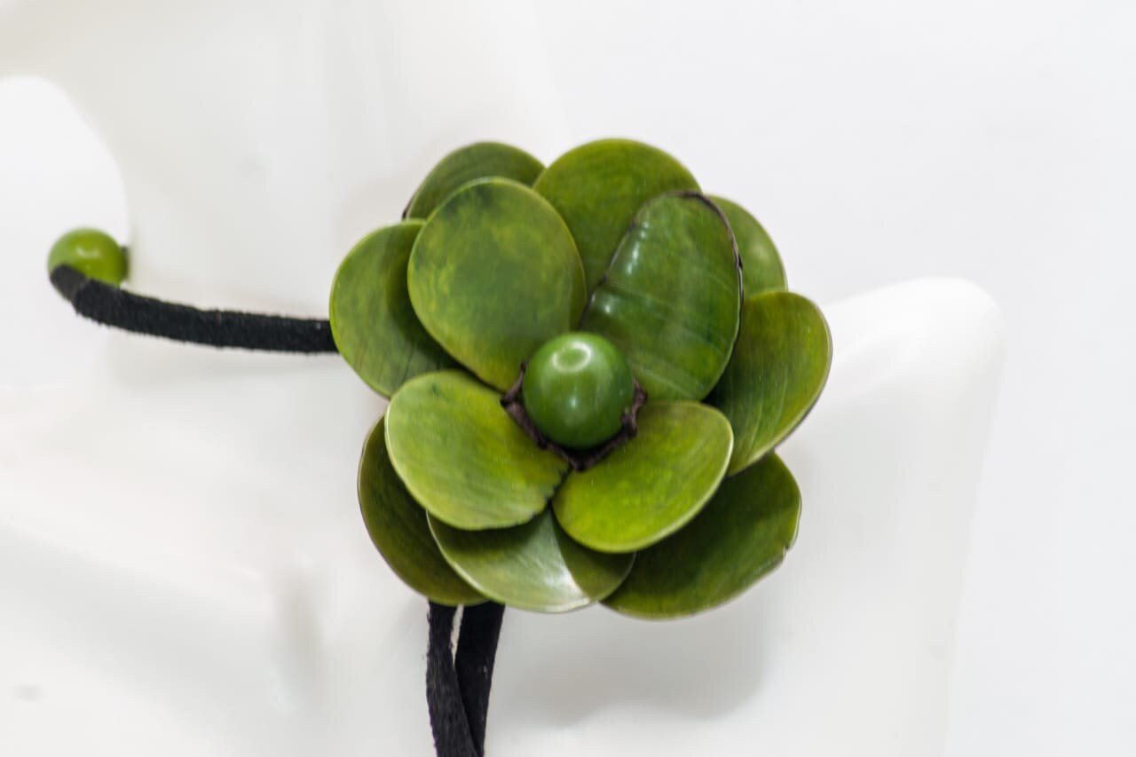 Natural Handmade Jewelry Flower Pendant in Green  Necklace & Earrings Set. Adjustable Eco Tagua Nut Organic Eco Vegan Gift for Her Women DIY