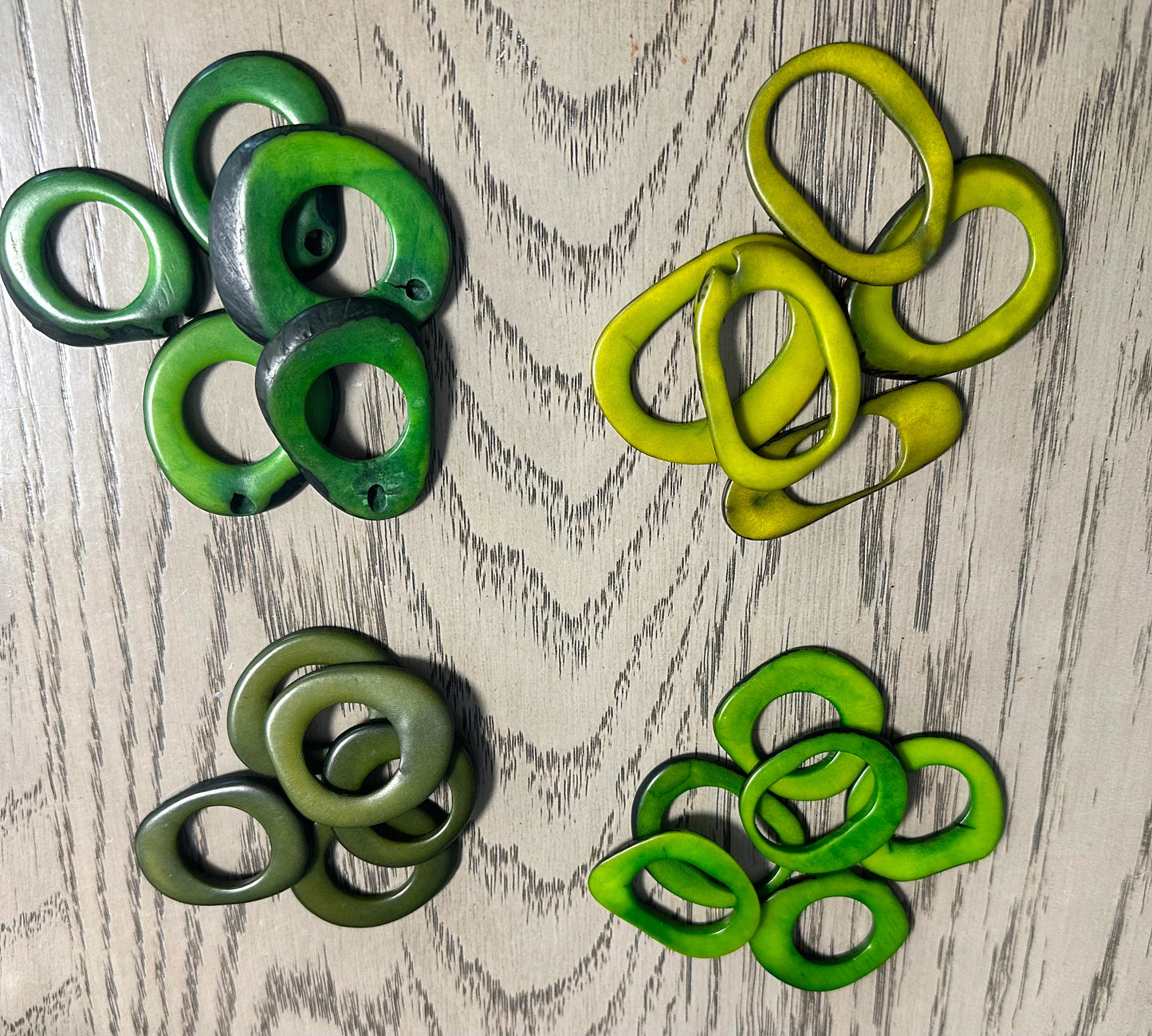 Tagua Hoop Beads. 20 Mix of Green Pieces