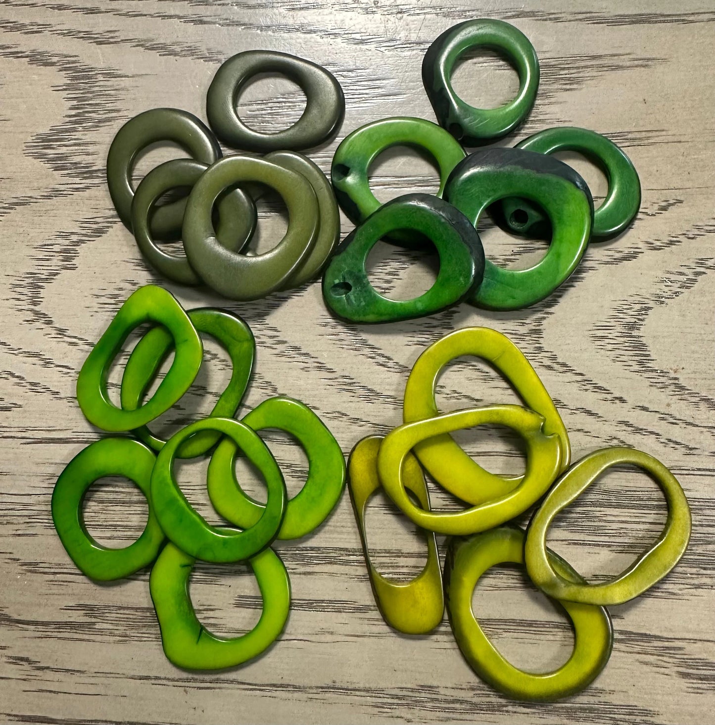 Tagua Hoop Beads. 20 Mix of Green Pieces