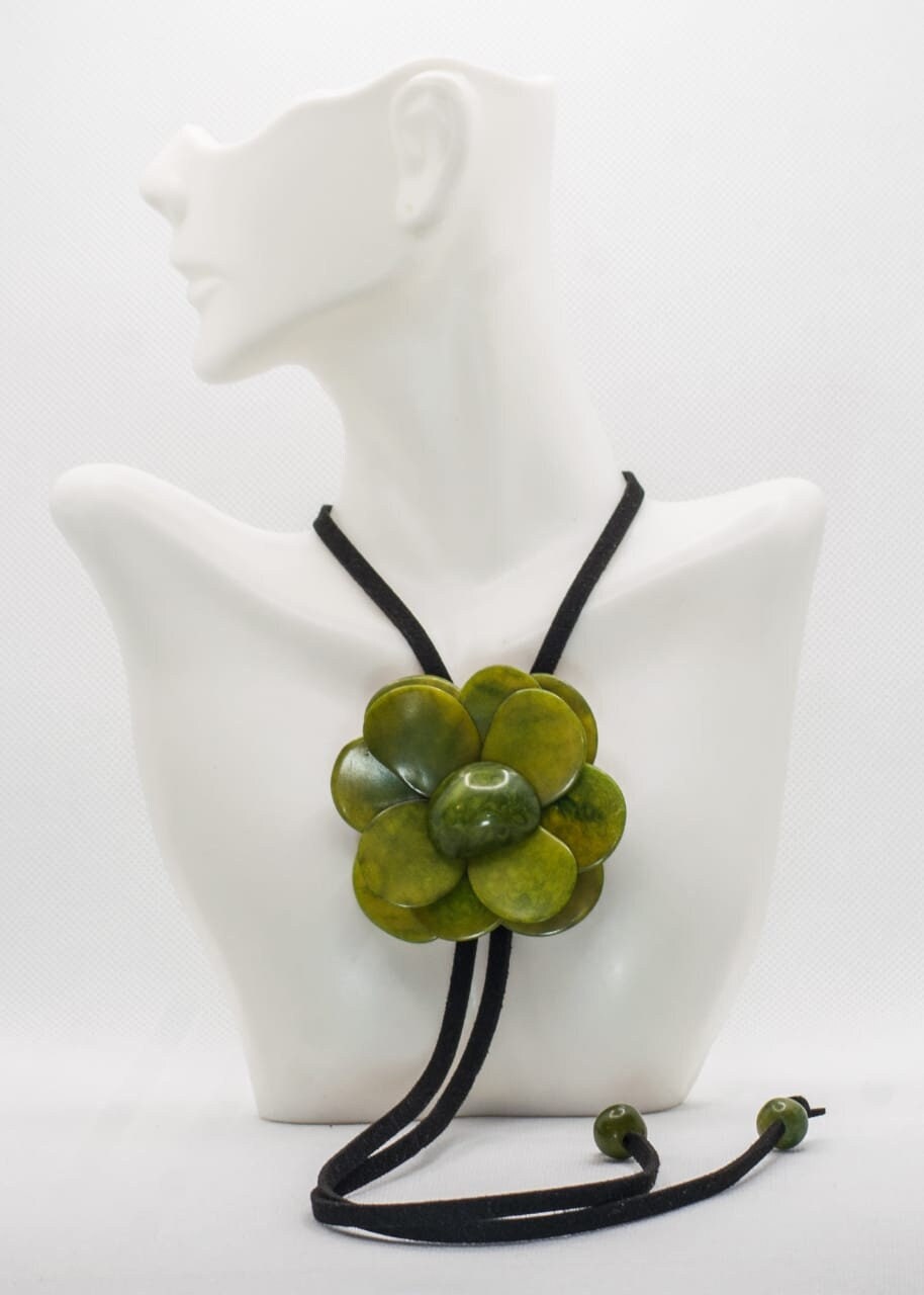 Mother's Day Green Tagua flower pendant necklace and earrings set. Handmade, Eco Friendly, natural tagua jewelry, organic necklace.