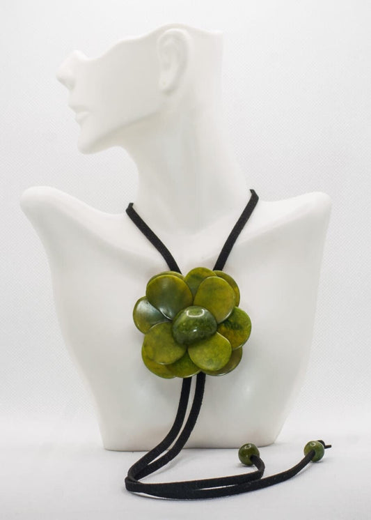 Mother's Day Green Tagua flower pendant necklace and earrings set. Handmade, Eco Friendly, natural tagua jewelry, organic necklace.