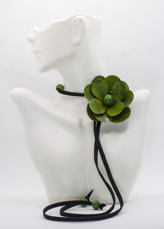 Natural Handmade Jewelry Flower Pendant in Green  Necklace & Earrings Set. Adjustable Eco Tagua Nut Organic Eco Vegan Gift for Her Women DIY
