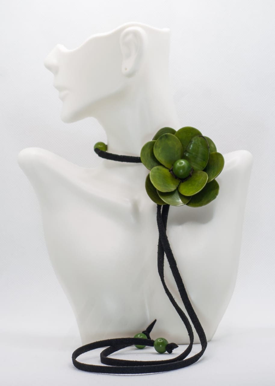 Natural Handmade Jewelry Flower Pendant in Green  Necklace & Earrings Set. Adjustable Eco Tagua Nut Organic Eco Vegan Gift for Her Women DIY