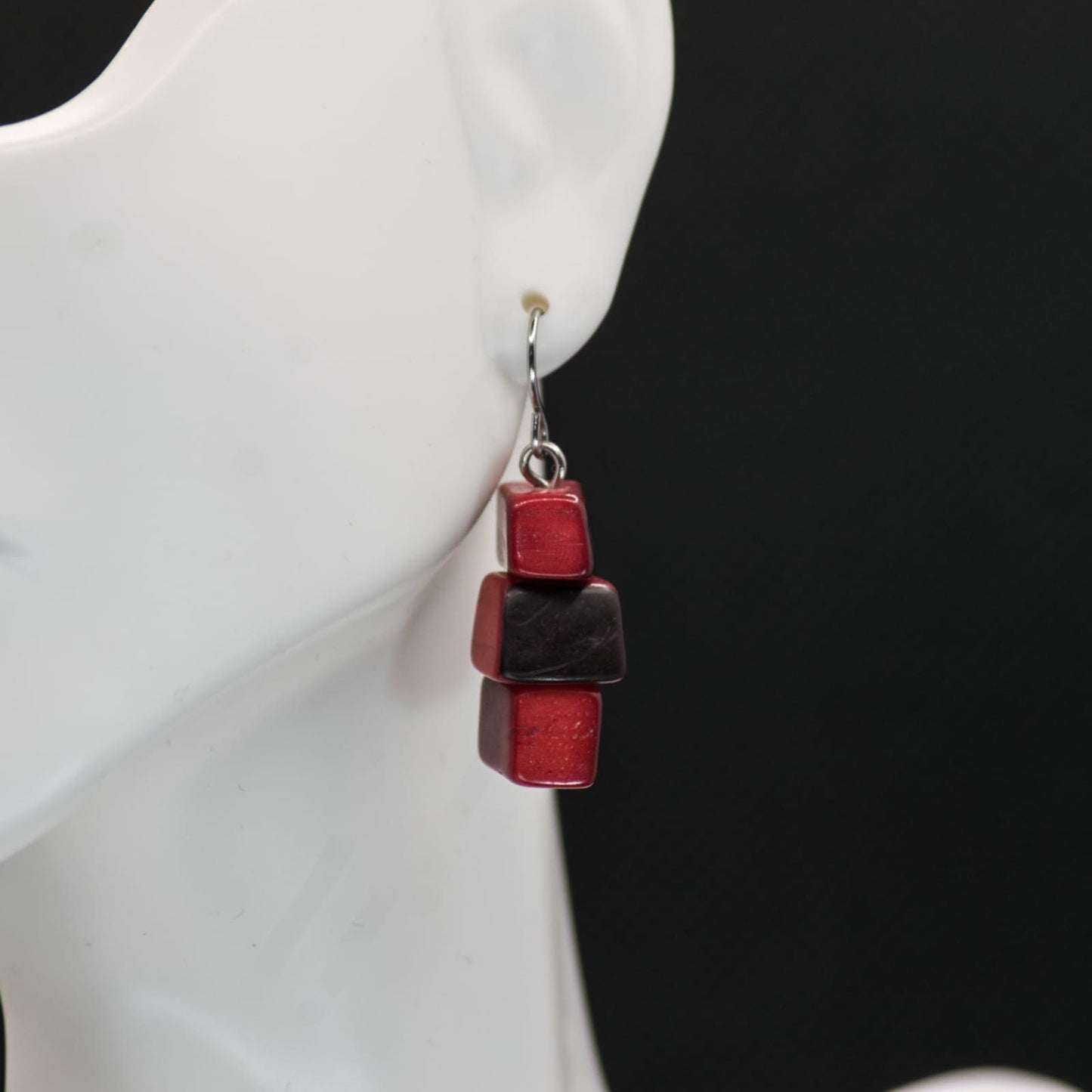 Valentine's Gift Sustainable Jewelry Set of 3: Tagua Necklace Tagua Earrings and Tagua Bracelet in Red Handmade Jewelry Exotic Eco Natural