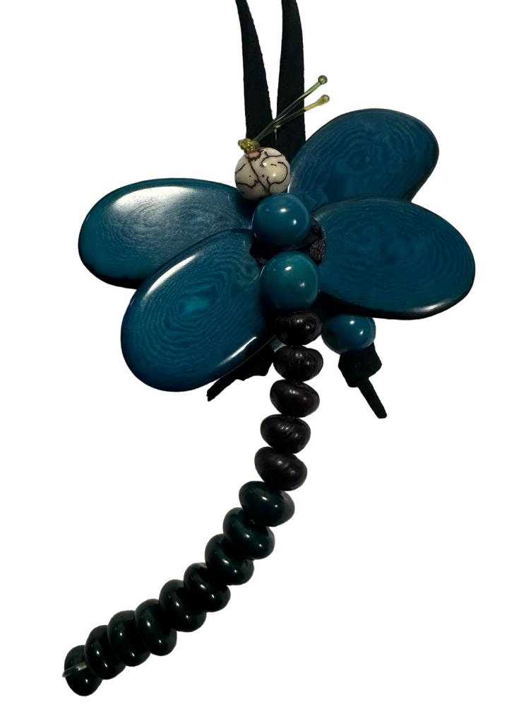Natural Handmade Tagua Nut Jewelry Set Dragonfly Pendant Adjustable Necklace & Earrings  Organic Eco Sustainable Ethical Animal Insect DIY