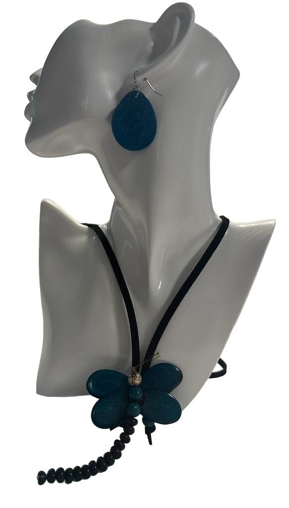 Natural Handmade Tagua Nut Jewelry Set Dragonfly Pendant Adjustable Necklace & Earrings  Organic Eco Sustainable Ethical Animal Insect DIY