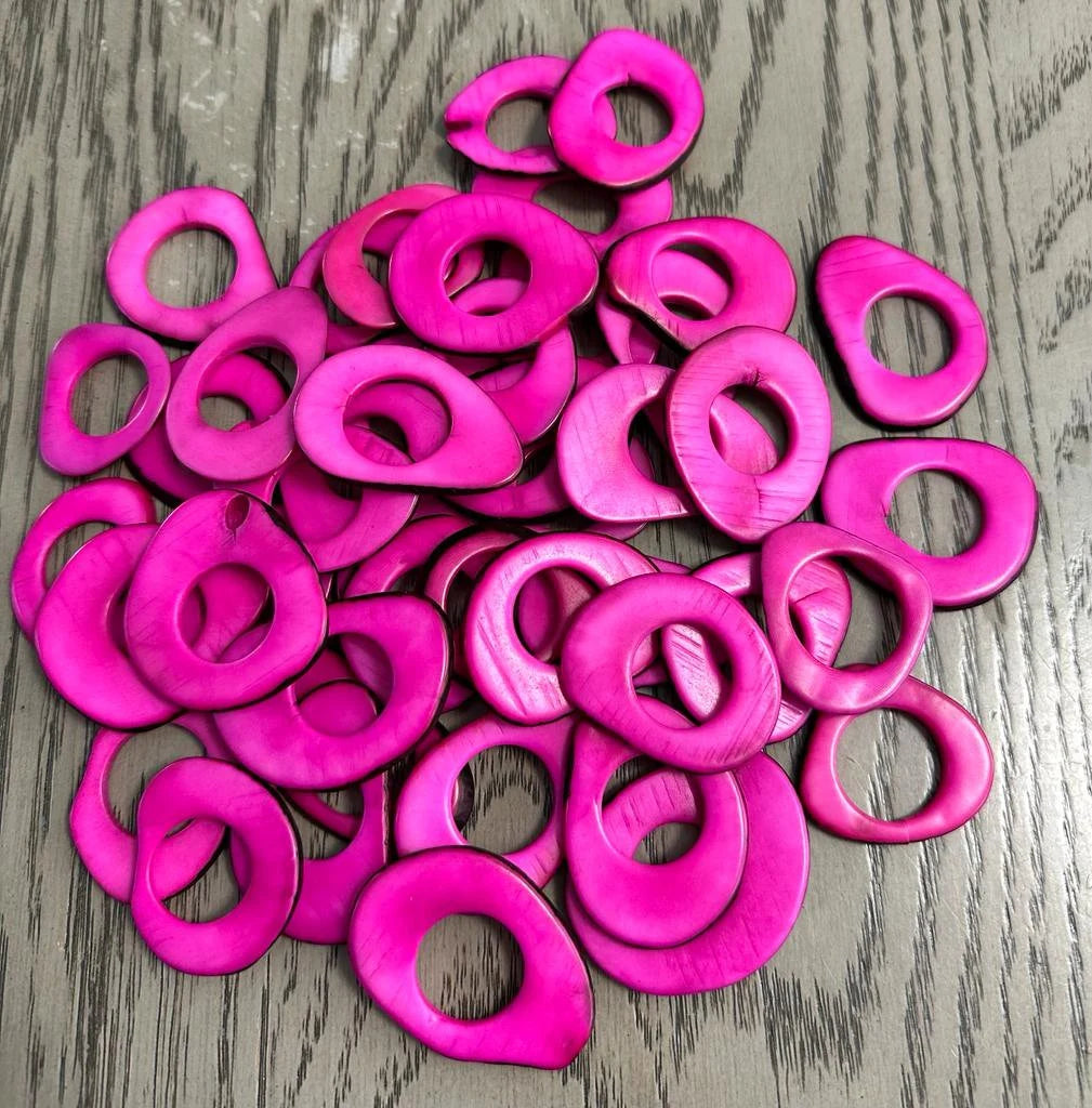Tagua Hoop Beads. 20 Fuchsia Pieces.