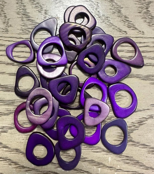 Tagua Hoop Beads. 20 Purple Pieces (Purple Shades)