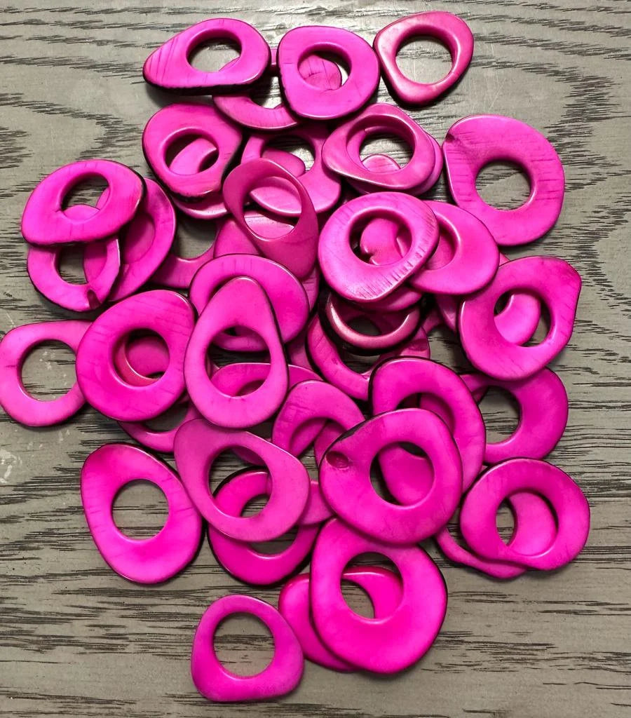 Tagua Hoop Beads. 20 Fuchsia Pieces.