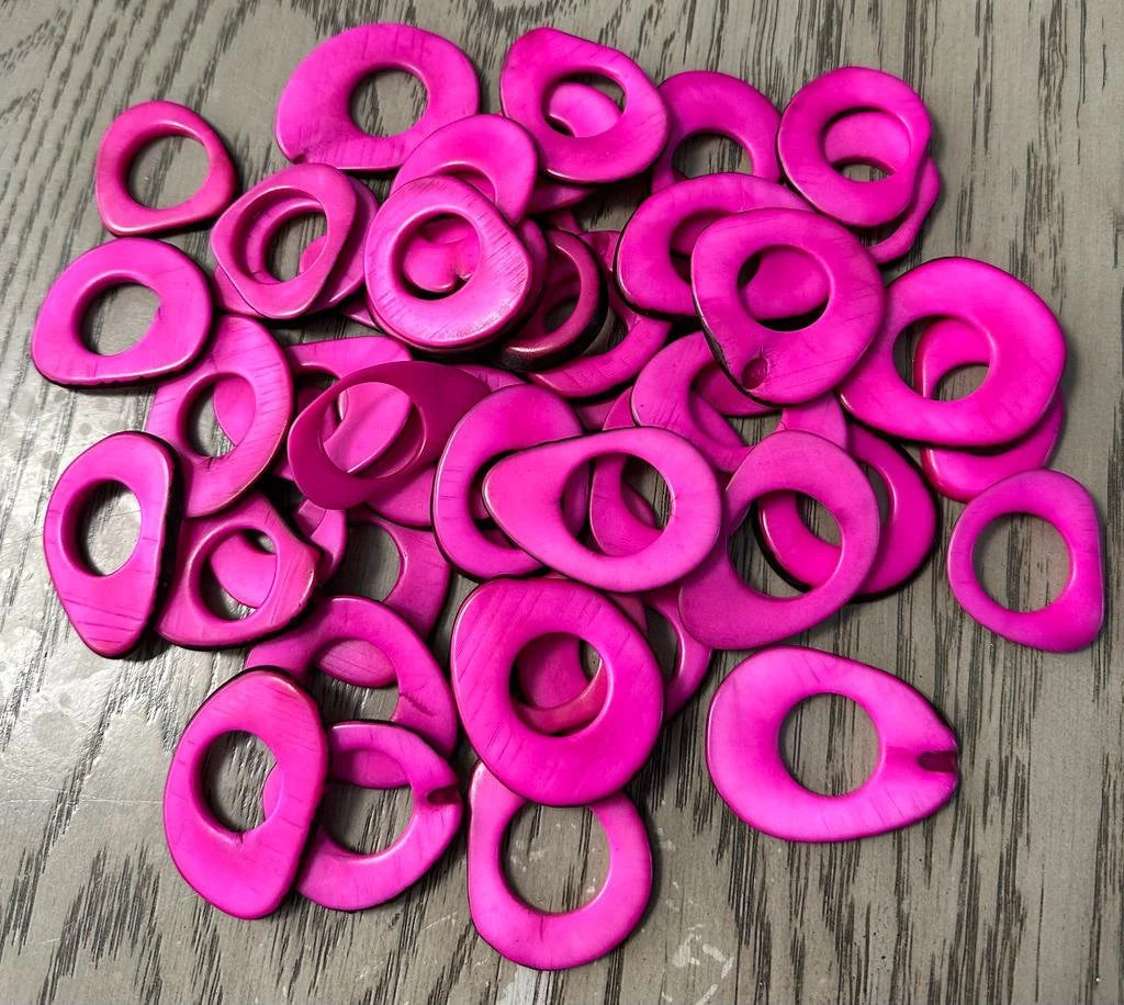 Tagua Hoop Beads. 20 Fuchsia Pieces.