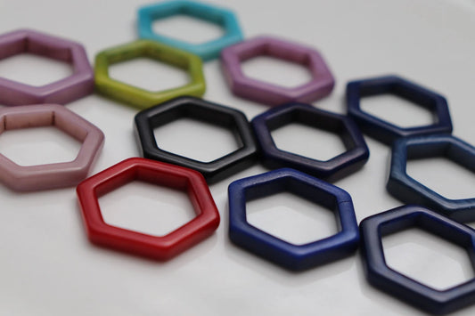 Tagua Hexagonal Beads. 12 Multicolored Pieces
