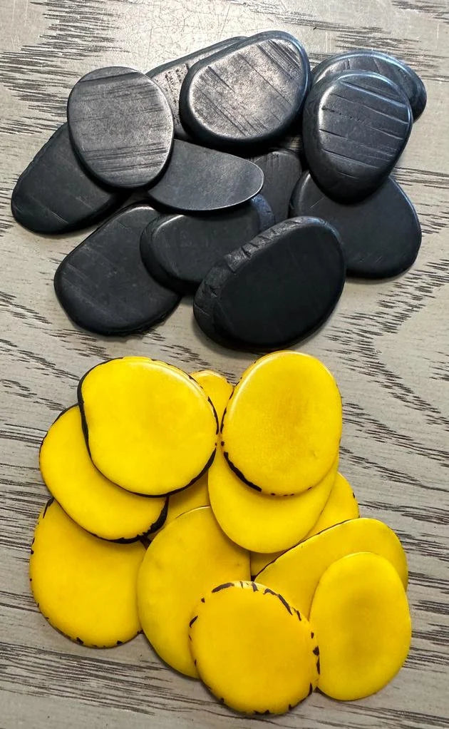 Tagua Slices Chip Beads. 20 Yellow and Black Pieces