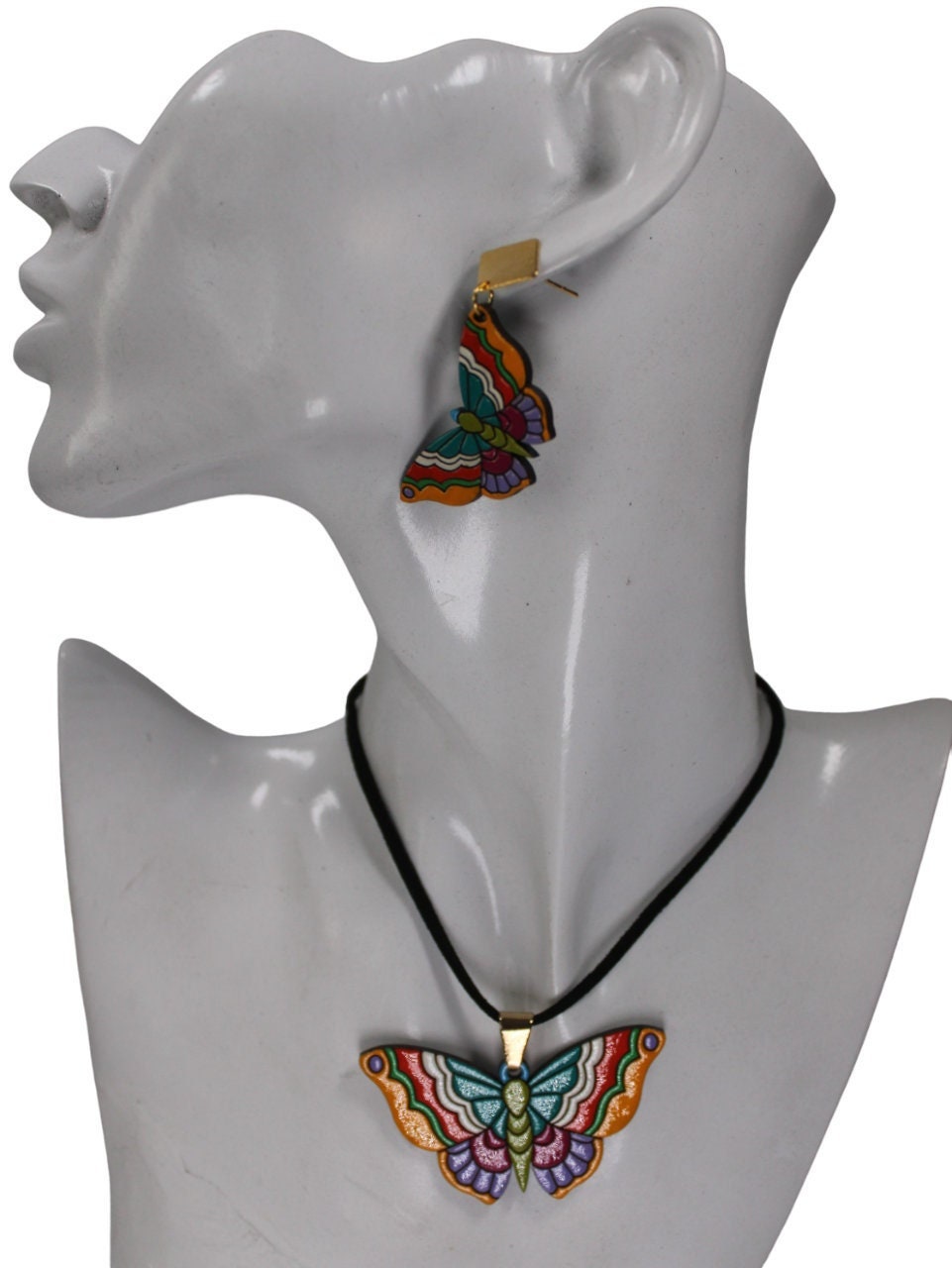 Laser Cut Wood Butterfly Necklace and Earrings Set.
