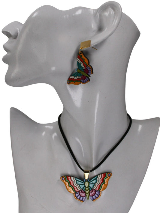 Laser Cut Wood Butterfly Necklace and Earrings Set.