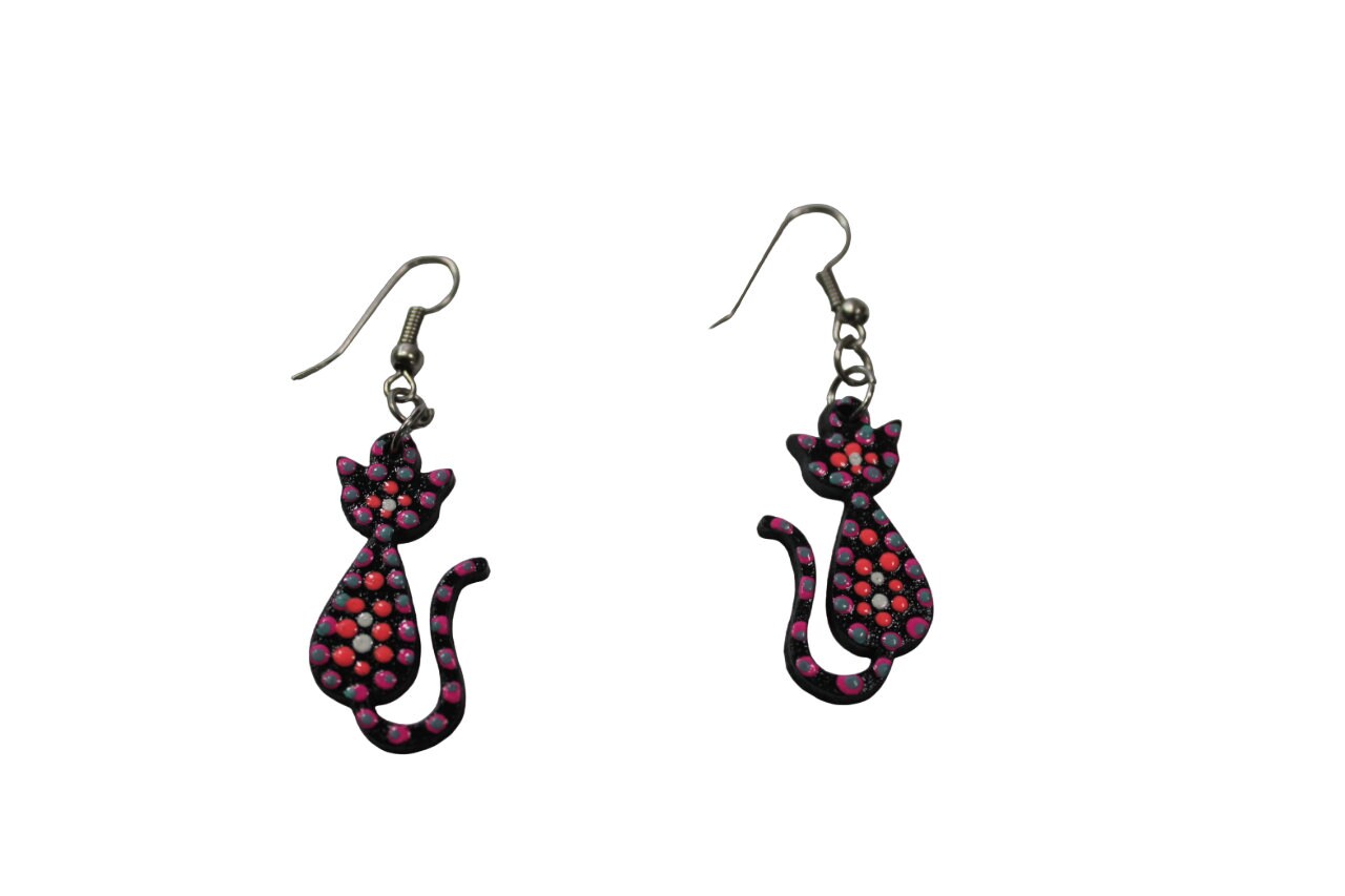 Mother's Day | Cat Earrings Made with Laser Cut Wood Ecological Jewelry Natural Jewelry Cat Lover Earrings | Gift for Her Gift for Women