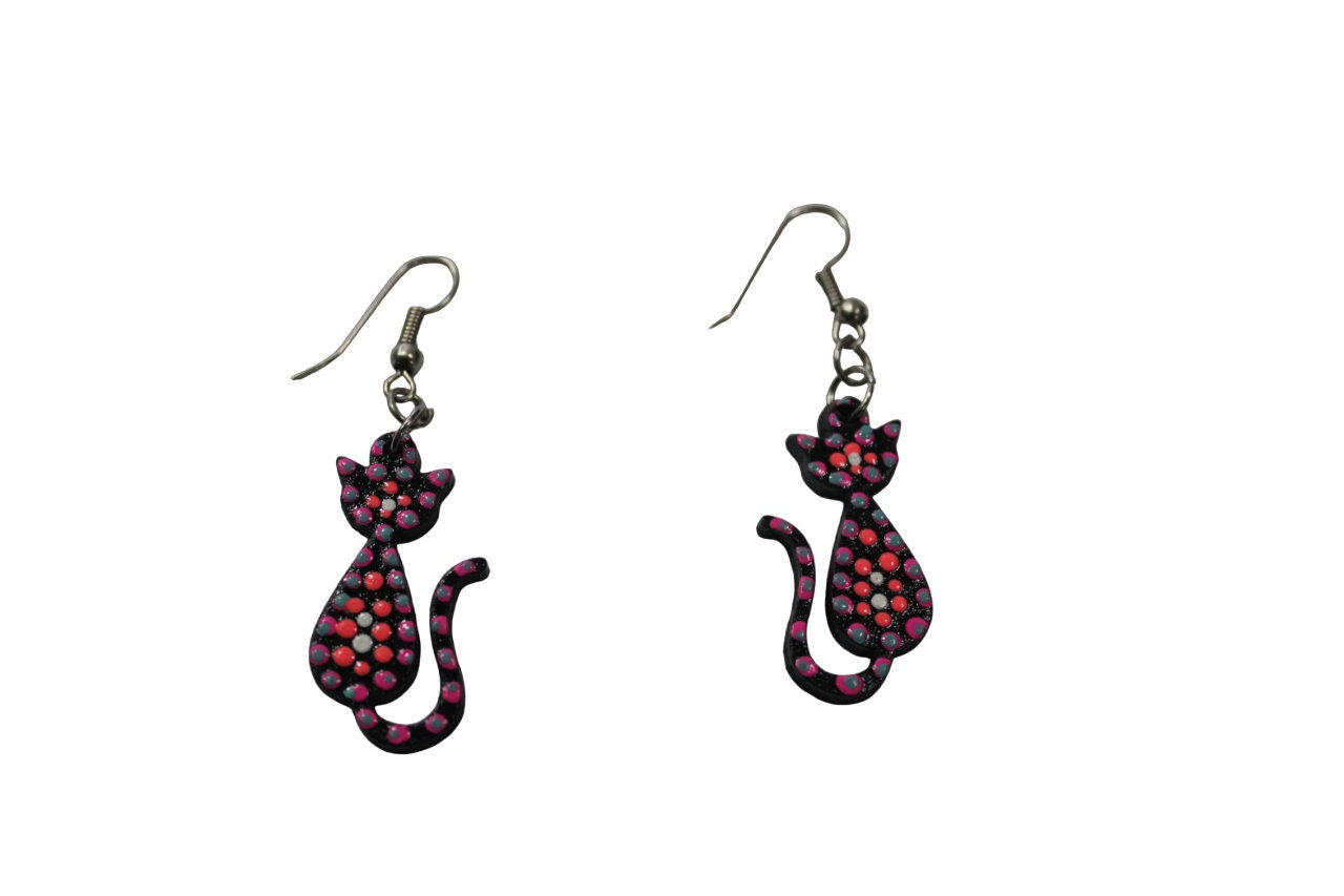 Mother's Day | Cat Earrings Made with Laser Cut Wood Ecological Jewelry Natural Jewelry Cat Lover Earrings | Gift for Her Gift for Women