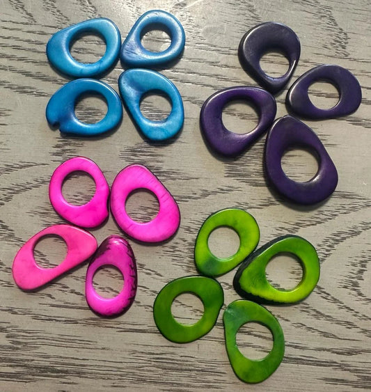 Tagua Hoop Beads. 16 Multicolored Pieces