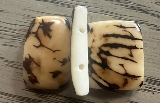 Tagua Rectangle Beads. 10 Beige Patterned Pieces