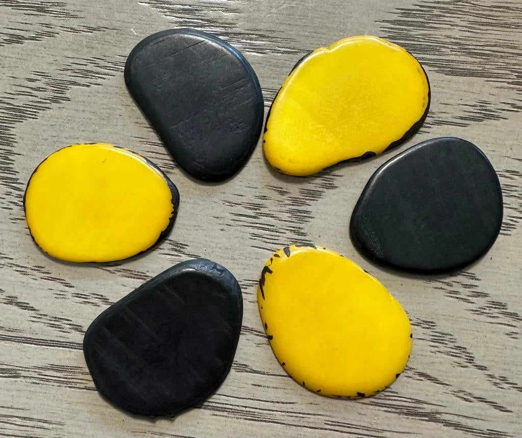 Tagua Slices Chip Beads. 20 Yellow and Black Pieces