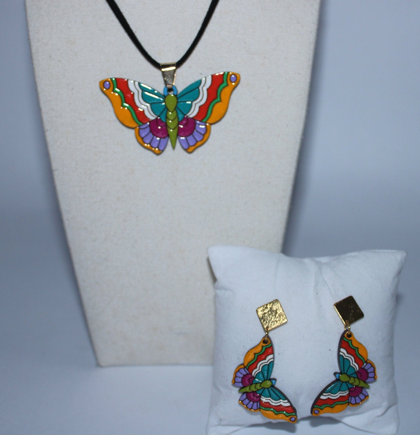 Laser Cut Wood Butterfly Necklace and Earrings Set.