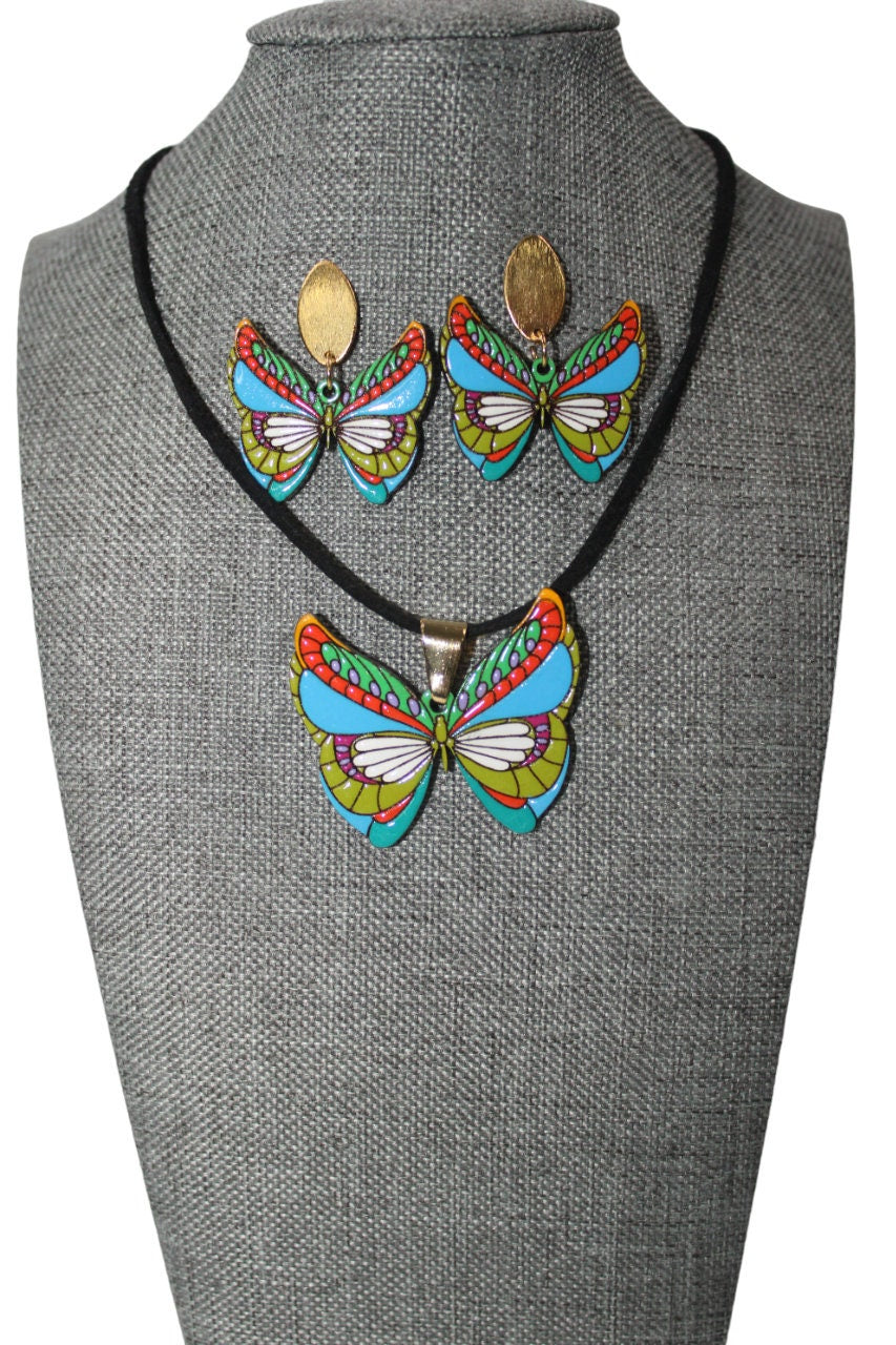 Valentine's Gift Butterfly Necklace & Butterfly Earrings | Laser Wood Cut Pendant | Insect Jewelry |  Butterfly Eco-Friendly Natural Jewelry