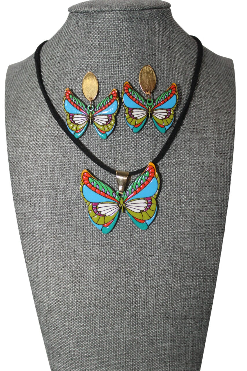 Valentine's Gift Butterfly Necklace & Butterfly Earrings | Laser Wood Cut Pendant | Insect Jewelry |  Butterfly Eco-Friendly Natural Jewelry