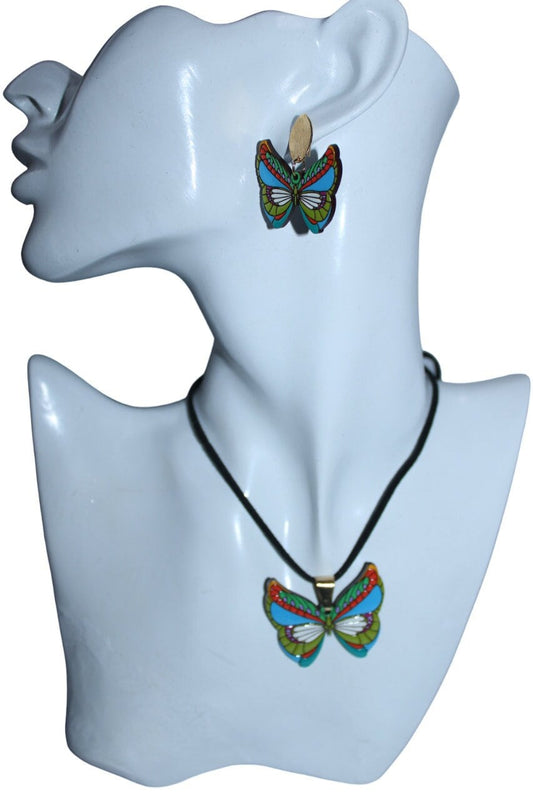 Valentine's Gift Butterfly Necklace & Butterfly Earrings | Laser Wood Cut Pendant | Insect Jewelry |  Butterfly Eco-Friendly Natural Jewelry