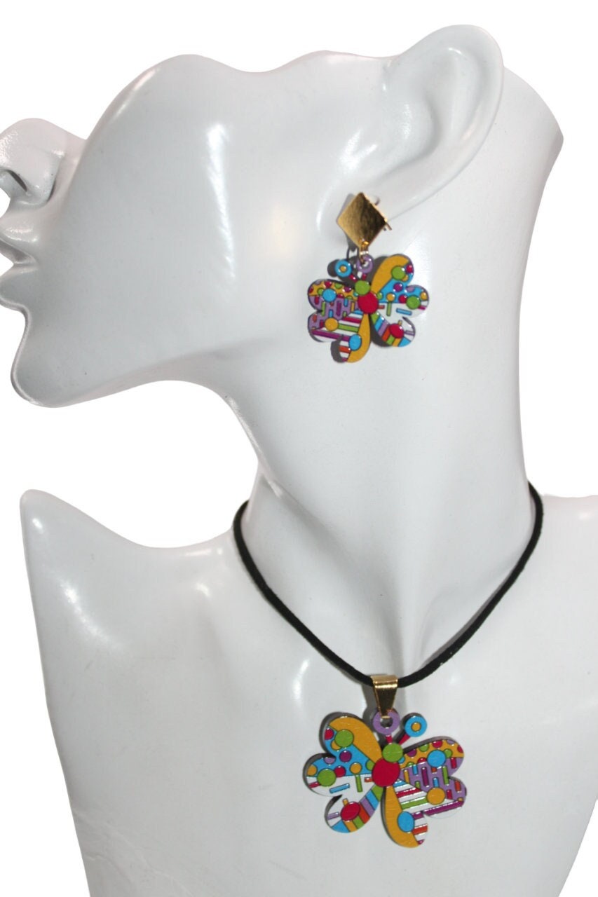 Laser Cut Wood Butterfly Necklace and Earrings Set.