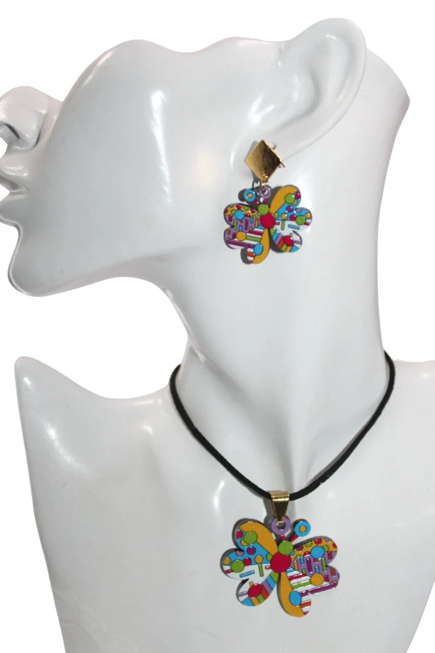 Laser Cut Wood Butterfly Necklace and Earrings Set.