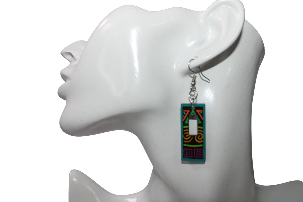Laser Cut Wood Rectangle Earrings Figure earrings Ecological Jewelry Natural Jewelry. Handmade Exotic and natural earrings. Gift for her