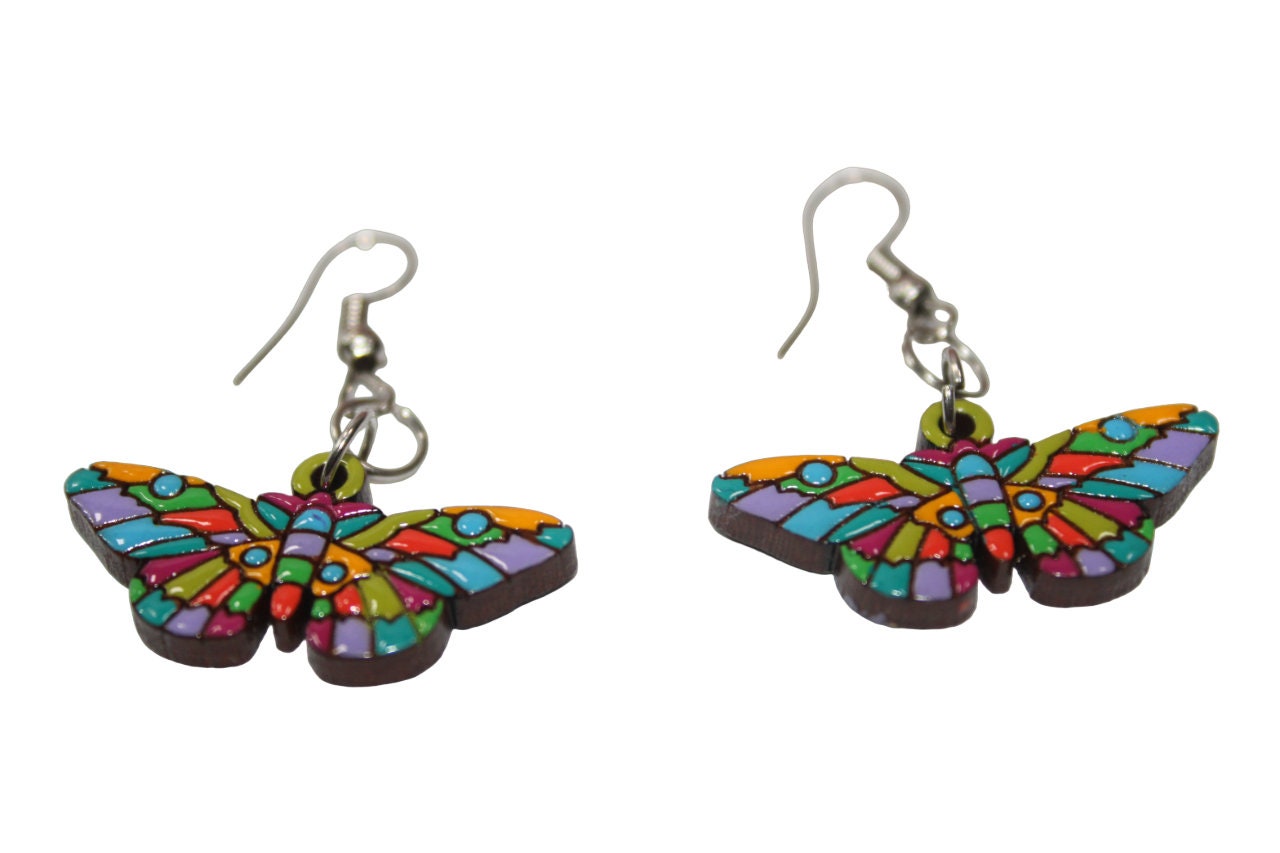 Mother's Day Butterfly Earrings Laser Cut Wood | Eco Jewelry Natural Jewelry Hand Painted Insect Earrings Wooden Earrings Gift for Her Cheap