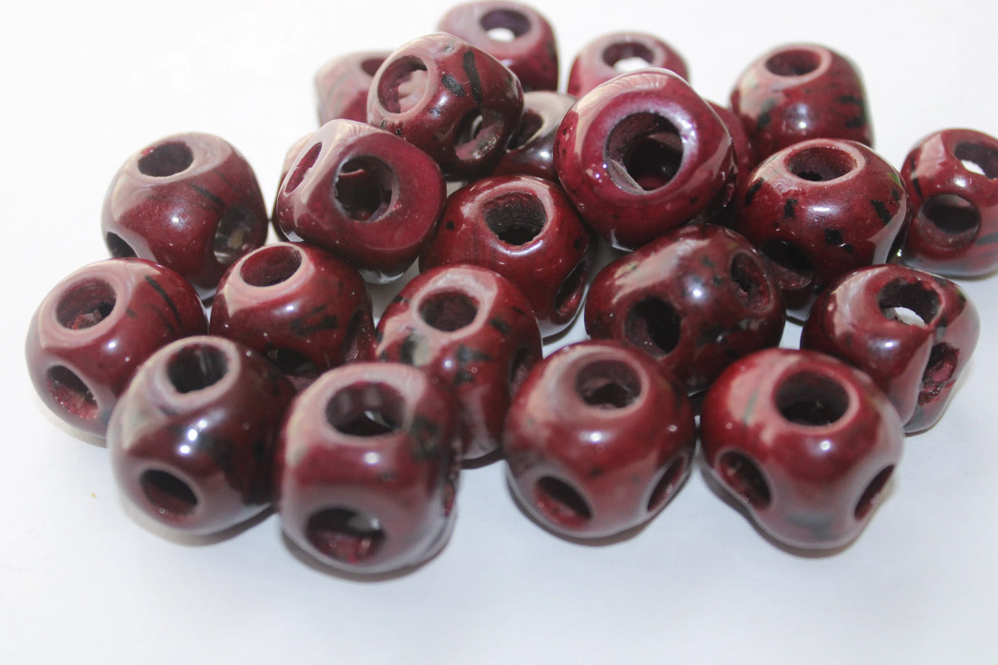 Tagua Cubes Beads. 20 Dark Red Pieces.