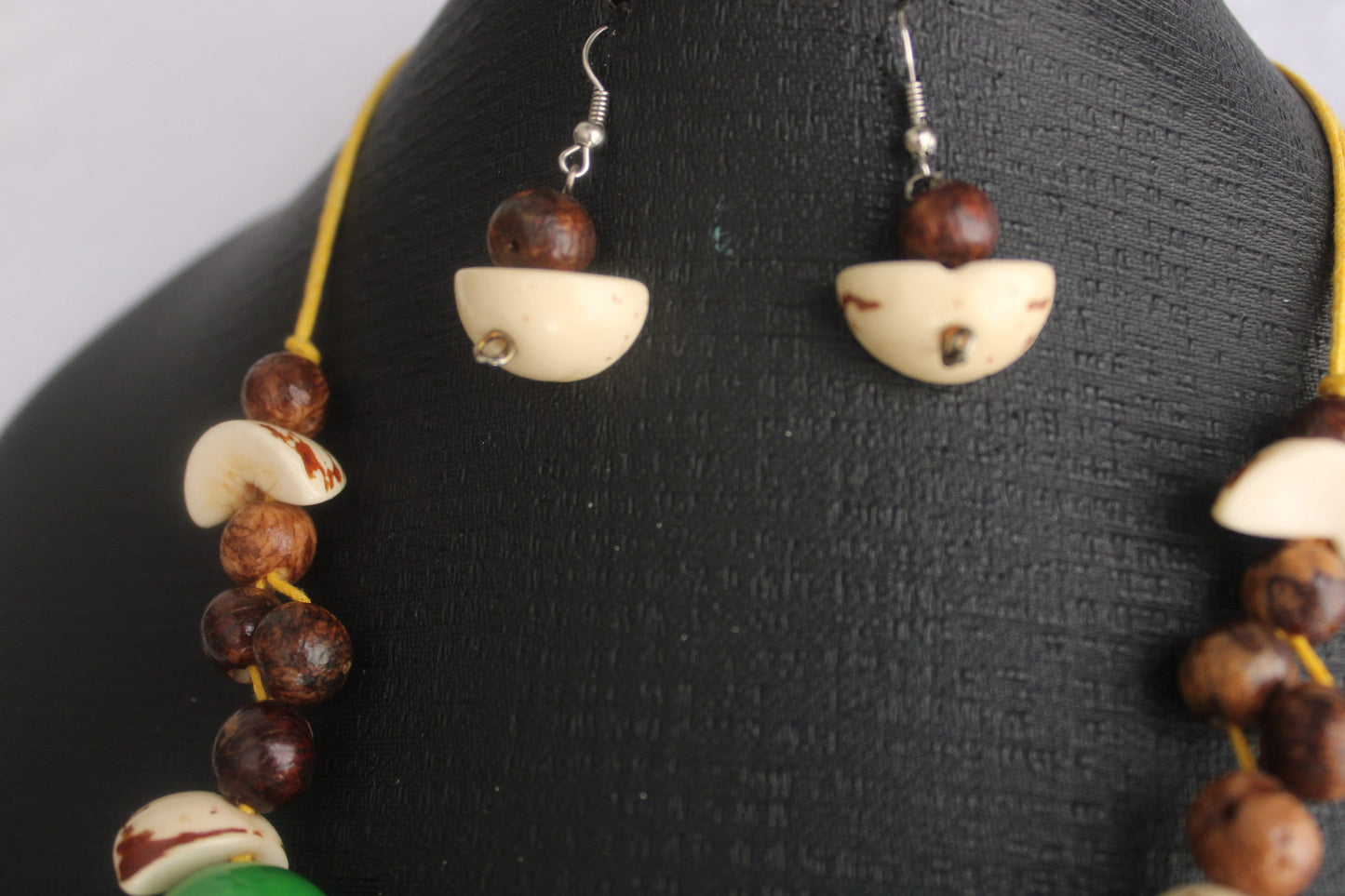 Tagua Necklace Earrings Set Yellow, brown and green Tagua, acai and bombona Pendant Jewelry set of earrings and necklace Handmade