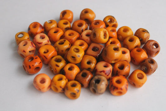 Tagua Cubes Beads. 20 Orange Pieces.