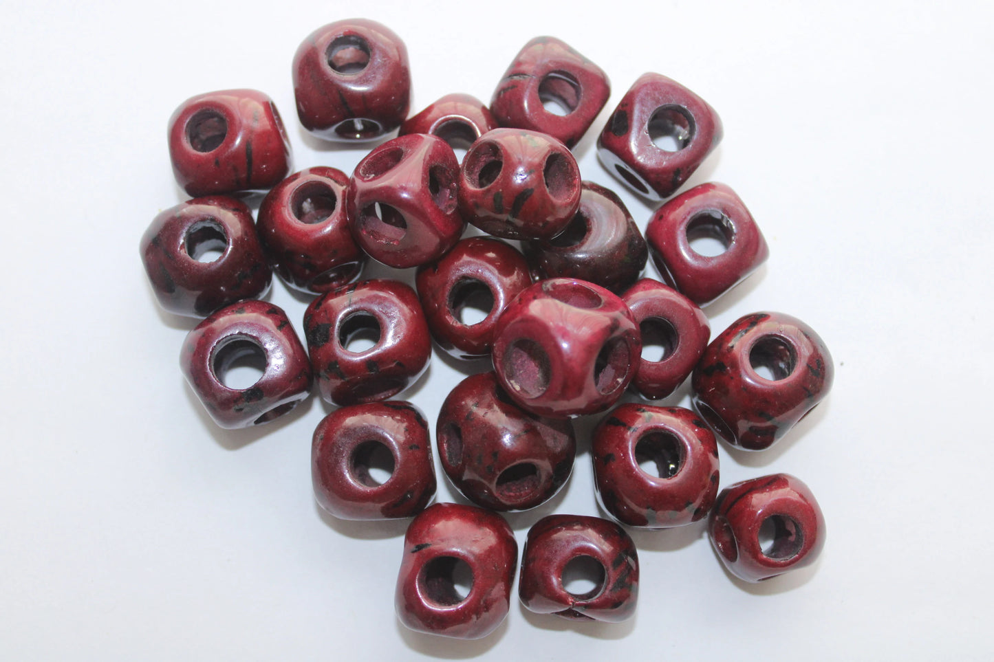 Tagua Cubes Beads. 20 Dark Red Pieces.