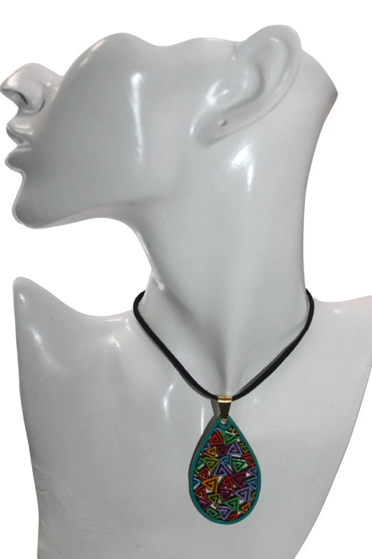 Laser Cut Wood Teardrop Necklace.