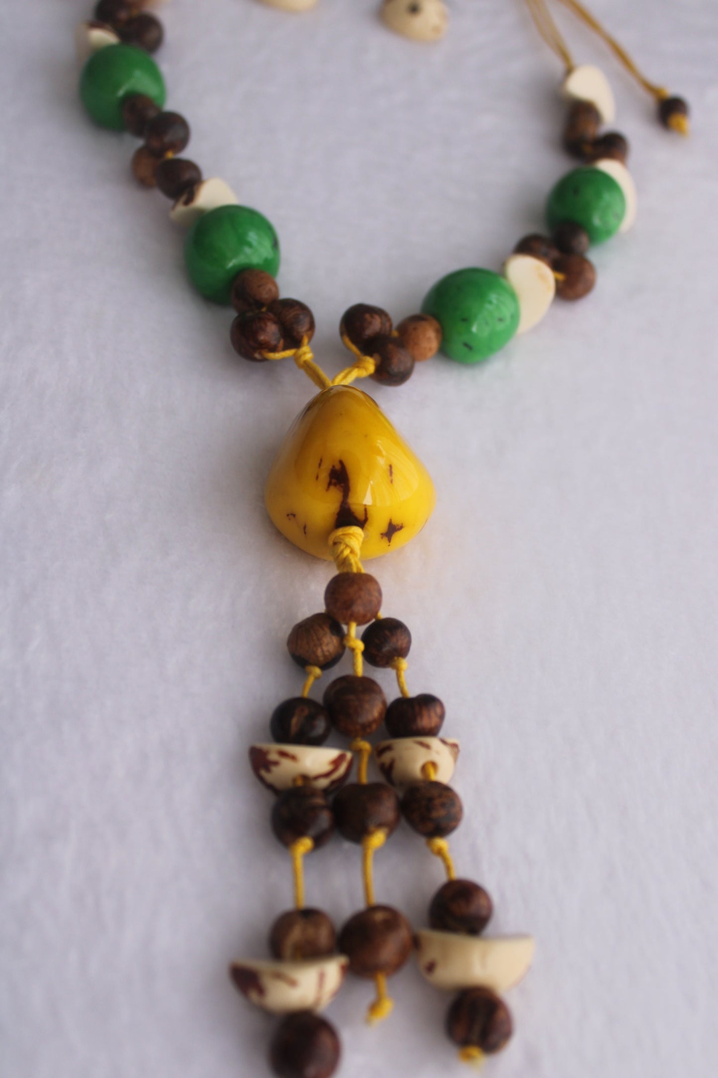 Tagua Necklace Earrings Set Yellow, brown and green Tagua, acai and bombona Pendant Jewelry set of earrings and necklace Handmade