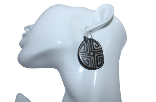 Tagua Earrings Black and White Pattern.