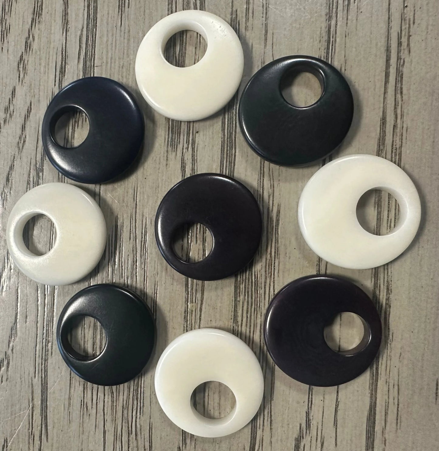 Tagua Donut Beads. 20 Black and White Pieces