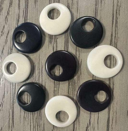 Tagua Donut Beads. 20 Black and White Pieces