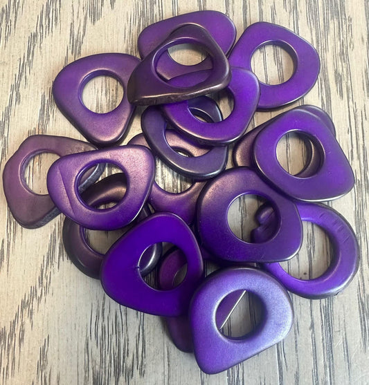 Tagua Hoop Beads. 20 Purple Pieces