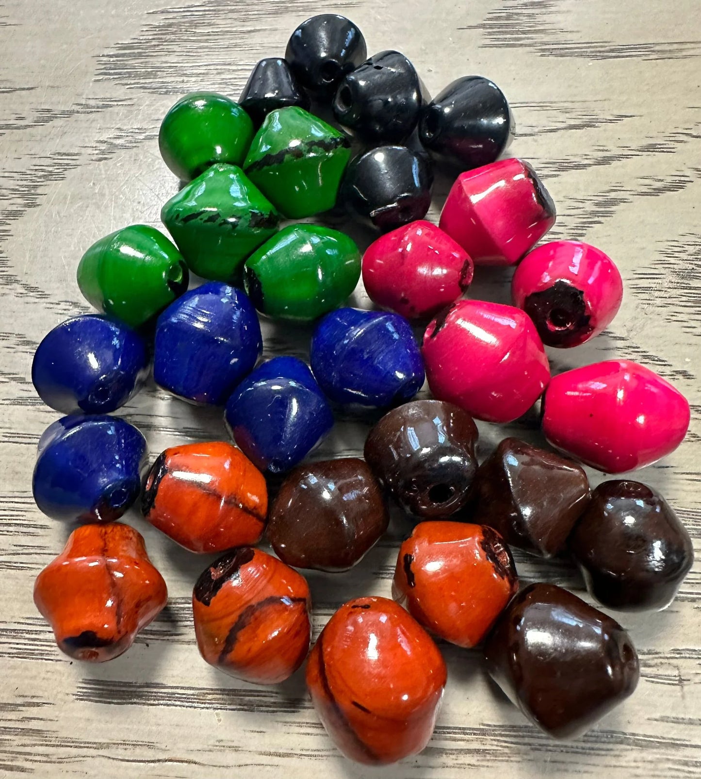Tagua Bicone Beads. 30 Multicolored Pieces