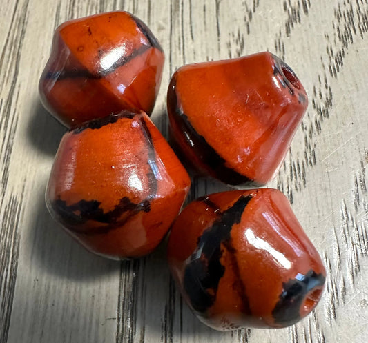 Tagua Bicone Beads. 15 Orange Pieces.