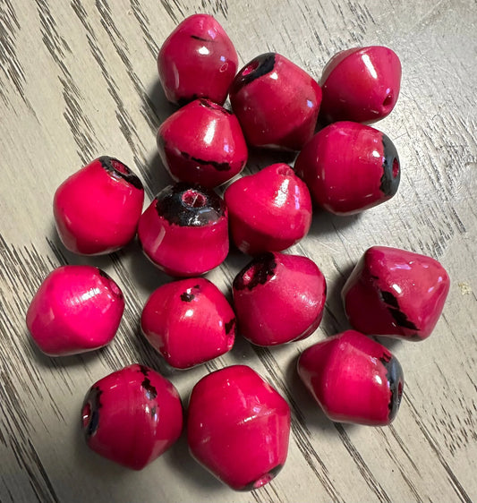 Tagua Bicone Beads. 15 Fuchsia Pieces.