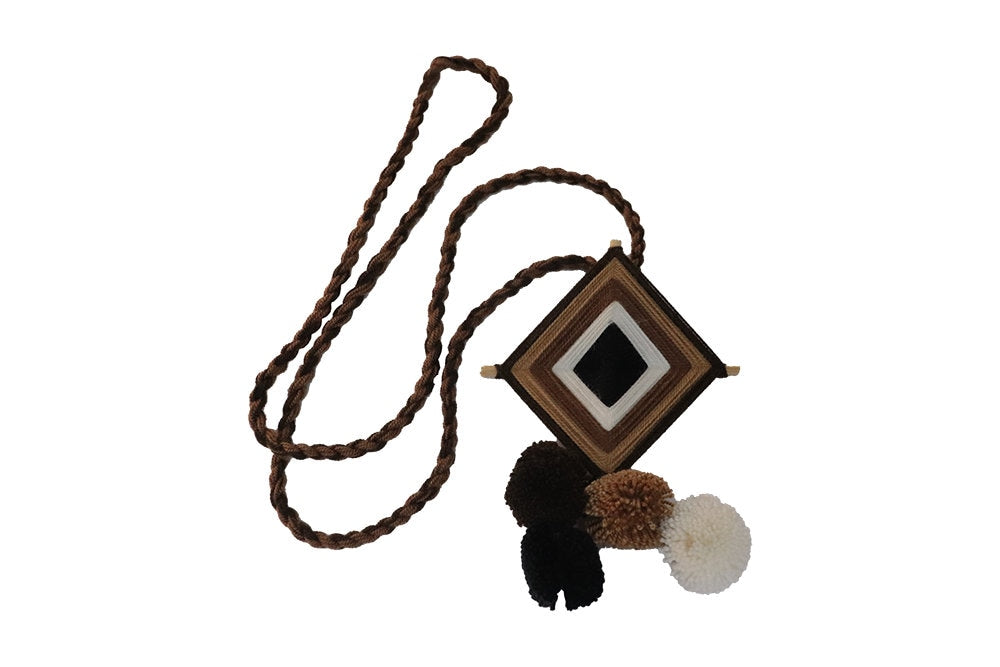 Wayuu Pendant necklace. Handmade Weaved Pendant Necklace in Beige and Brown. Eco Friendly, natural fibers jewelry, organic necklace.