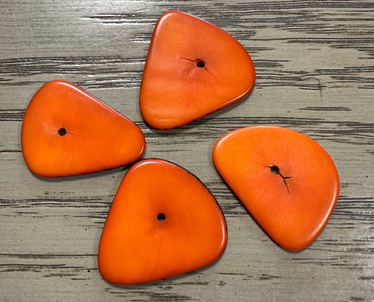 Tagua Triangle Slices Beads. 20 Orange Pieces.