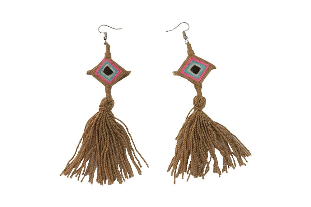 Wayuu Earrings. Handmade Weaved Earrings in Light Brown Color. Eco Friendly. Natural Fiber Jewelry. Organic Natural Jewelry