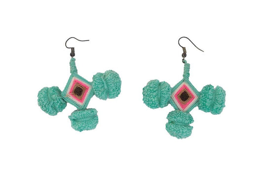 Wayuu Colombia Indigenous Culture Earrings Handmade Weaved Earrings in Aquamarine Eco Friendly Natural Fiber Jewelry Organic Natural Jewelry