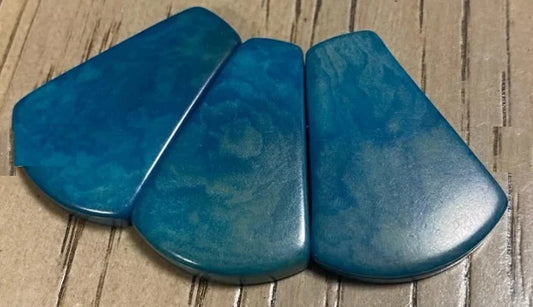 Tagua Curved Triangle Beads. 9 Blue Pieces